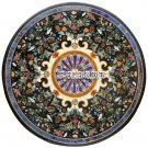 Ronud Marble Dining Center Table Top Collectible Floral Inlay Design Decor H3872