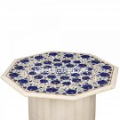 White Marble Table With Stand Lapis Lazuli Floral Marquetry Inlay Decor H3546 White Marble Table With Stand Lapis Lazuli Floral Marquetry Inlay Decor H3546