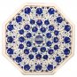 White Marble Table With Stand Lapis Lazuli Floral Marquetry Inlay Decor H3546