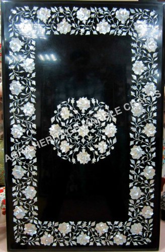 Marble Dining Table Top Mother of Pearl Inlay Precious Gemstone Patio Decor E543