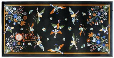 Black Marble Dining Center Table Top Multi Bird Inlay Stone Patio Decor H3852