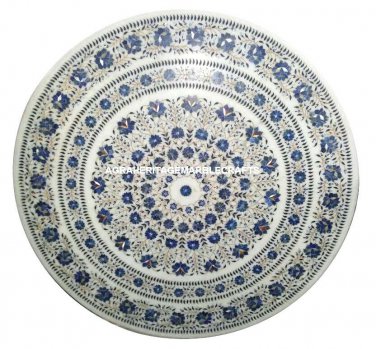 Marble Coffee Dining Table Top Lapis Stone Mosaic Inlay Floral Patio Decor H949