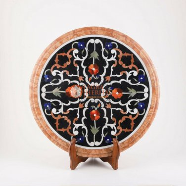 15"x15" Black Marble Coffee Top Table Marquetry Inlaid Design Home Decor Gifts