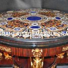 Exclusive Marble Round 48" Dining Table Top Pietra Dura Lapis Inlay Decor E600