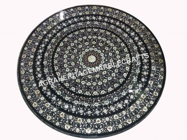 54" Black Marble Round Dining Room Table Top Mother of Pearl Inlay Decor H4335