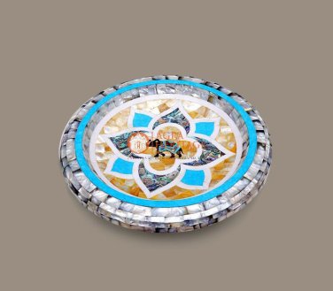 Marble Random Art Fruit Storage Bowl Turquoise & Mop Stone Art Dining Table Deco