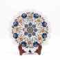 Marble Handmade White Dish Food Plate Lapis Inlaid Marquetry Floral Arts Decor