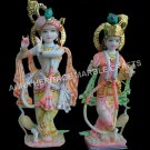 18" Gorgeous Marble Lord Radha Krishna Statue Rajasthani Hand Painted Arts E736