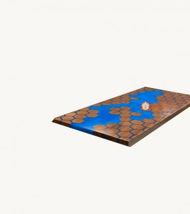 Resin Blue Epoxy Conference Center Table Top Honey Cube Designer Furniture Decor