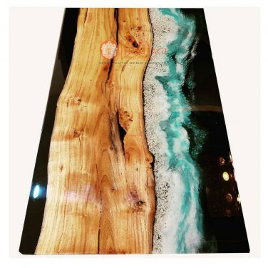 Deep Blue Resin River Epoxy Dining Conference Table Top Handmade Interior Decor
