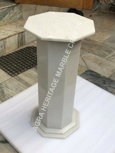 24" White Marble Coffee Kitchen Stand Handmade Pedestal Base Decor E529