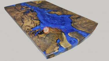 Handmade Epoxy Blue Resin Custom Corridor Table Top Wooden Handmade Furniture
