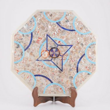 18" Unique Random Art Top Coffee Table Top Real Mop Inlaid Stone Art Gift Her