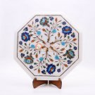 13"x13" Marble White Coffee Top Table Lapis Inlaid Stone Floral Art Home Decor