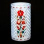 White Marble Pen Organizer Carnelian Marquetry Floral Design Handmade Gifts Her
