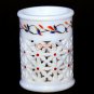 White Marble Pen Holder Lattice Lapiz Inlaid Design Handmade Gifts For Him New