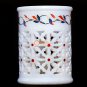 White Marble Pen Holder Lattice Lapiz Inlaid Design Handmade Gifts For Him New