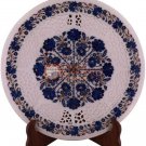 16" Marble Round Table Top Lapis Pietradura Floral Gemstone Art Columbus Gifts