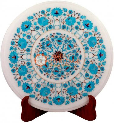 15"x15" Marble Coffee Table Top Turquoise Marquetry Floral Art Cyber Monday Gift