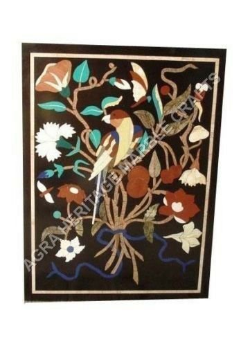3'x2' Marble Breakfast Center Table Top Bird Floral Inlay Mosaic Furniture E478
