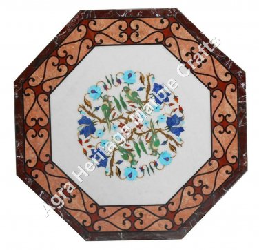 24" Marble Coffee Center Table Top Multi Floral Parrot Inlay Design Patio Decor