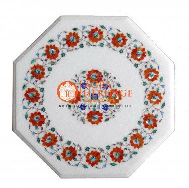 18" Marble Inlay Coffee Center Table Top Carnelian Lapis Multi Inlay Stone H016