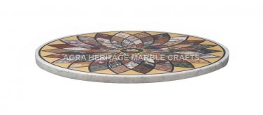 24" White Marble Coffee Center Table Top Multi Marquetry Inlay Patio Decor H4712