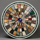 24" White Marble Coffee Round Center Table Top Multi Marquetry Inlay Decor H4737