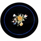 24" Black Marble Coffee Table Top Lapis Lazuli Inlay Floral Christmas Eve Decor