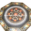 Black Marble Dining Table Top Pietradure Gems Inlaid Work Marquetry Decor H3070