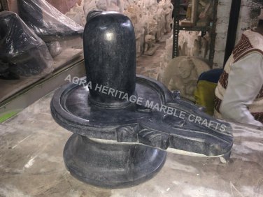 24" Black Marble Shivling Religious Statue Handmade Home Temple Decor E1157