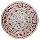 3'x3' White Marble Round Dining Top Table Carnelian Inlay Art Wedding Gift H901