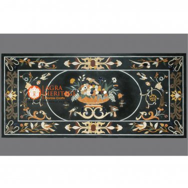 Black Marble Center Conference Table Top Inlay Birds Floral Art Decorative E1620