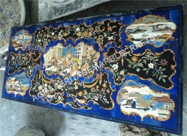 6'x3' Black Marble Dining Top Table Pietra Dura Lapis Inlay Decor Furniture E835