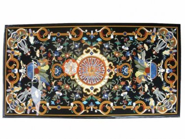 Marble Black Center Dining Table Top Marquetry Inlay Stone Decor |6'x3' E1672