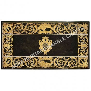 5'x3' Black Marble Dining Table Marquetry Inlay Pietra Dura Hallway Decor H5050