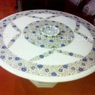 48" Marble Round Dining Table Top Lapis Floral Inlay Arts Restaurant Decor E1053