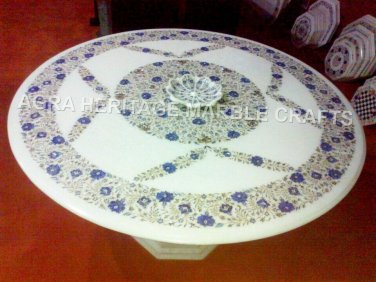 48" Marble Round Dining Table Top Lapis Floral Inlay Arts Restaurant Decor E1053