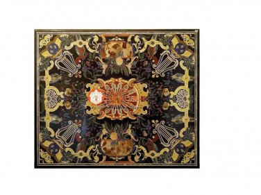 Black Marble Conference Decorative Dining Table Top Pietra Dura Inlay Art E1621