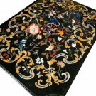 Black Marble Dining 64"x40" Inches Table Top Marquetry Pietra Dura Inlaid E1667