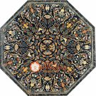 62" Black Marble Dining Table Top Pietradura Semi Precious Inlay Stone Art