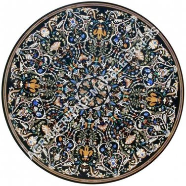Black Marble Dining Table Top Marquetry Collectible Inlay Living Room Decor E602
