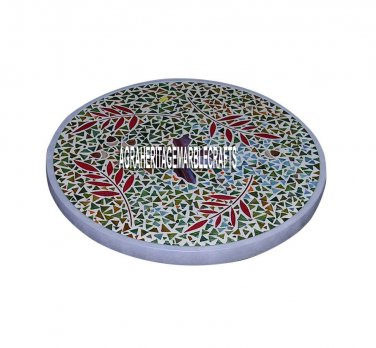 Marble Round Dining Center Table Top Multi Mosaic Inlay Design Home Decor H4013
