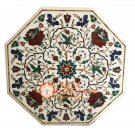 38" White Marble Octagon Dining Table Top Marquetry Bird Floral Inlay Decor E532