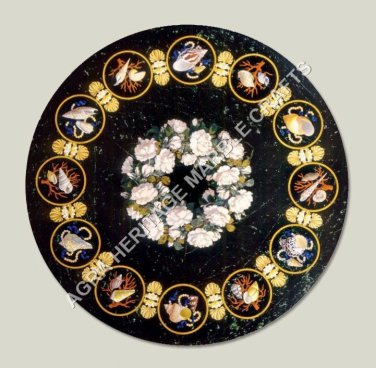 36" Marble Round Dining Top Center Table Inlay Handmade Art Hallway Decor H4810A