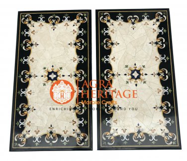 3'x2' Set of 2 Marble Double Dining Center Table Top Marquetry Inlay Decor E366A