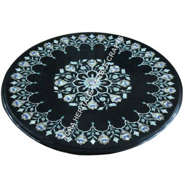 36" Marble Black Dining Hallway Table Top Inlay Precious Stone Decorative H3410B