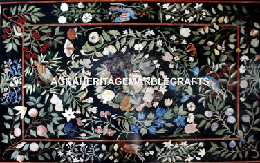Black Marble Foyer Table Dining Center Top Inlaid Arts Living Room Decor H5618