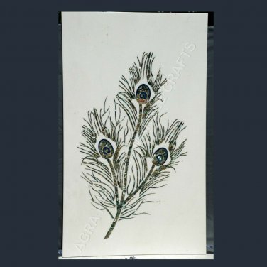 4'x2' White Marble Dining Table Top Inlay Stone Peacock Feather Arts Decor E1337