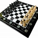 12" Beautiful Marble Chess Playing Table With Inlay Floral Work Decorative H4465